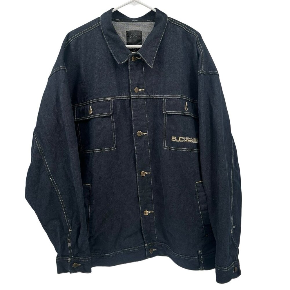 Sean‎ John Denim Jacket Mens 3XL Blue Jean Button Up Hip Hop Streetwear Classic